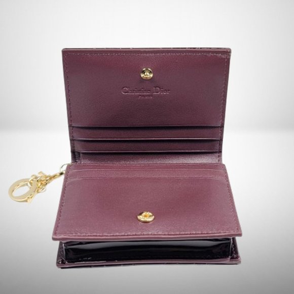 CHRISTIAN DIOR BURGUNDY WINE PATENT CANNAGE WALLET WITH REMOVABLE CHARM - Picture 6 of 9